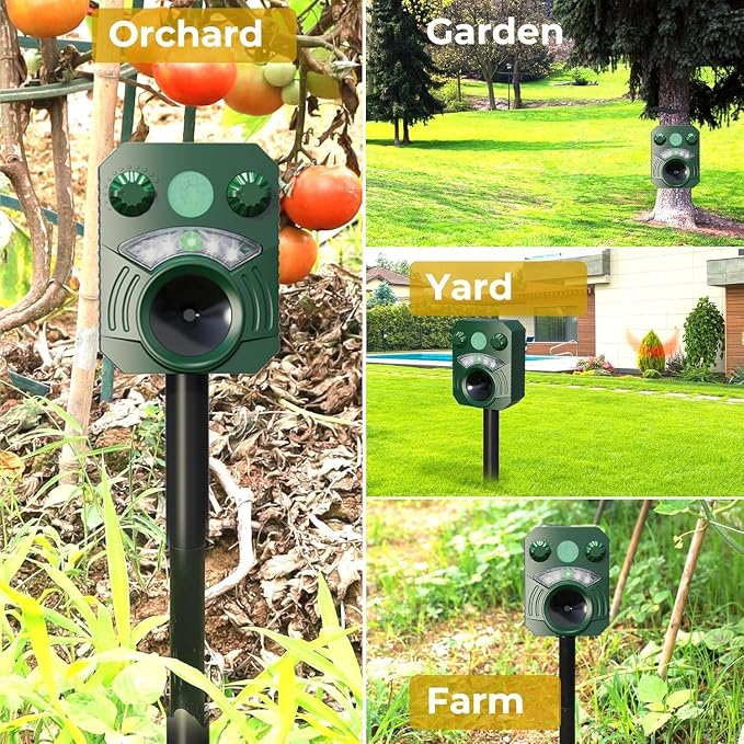 2 Pack Cat Repellent Outdoor Deer Repellent Device Dog Repeller Solar Animal Repellent Ultrasonic Squirrel Repeller Waterproof Racoon Fox with Motion Activated Sensor Flashing Light (Green)