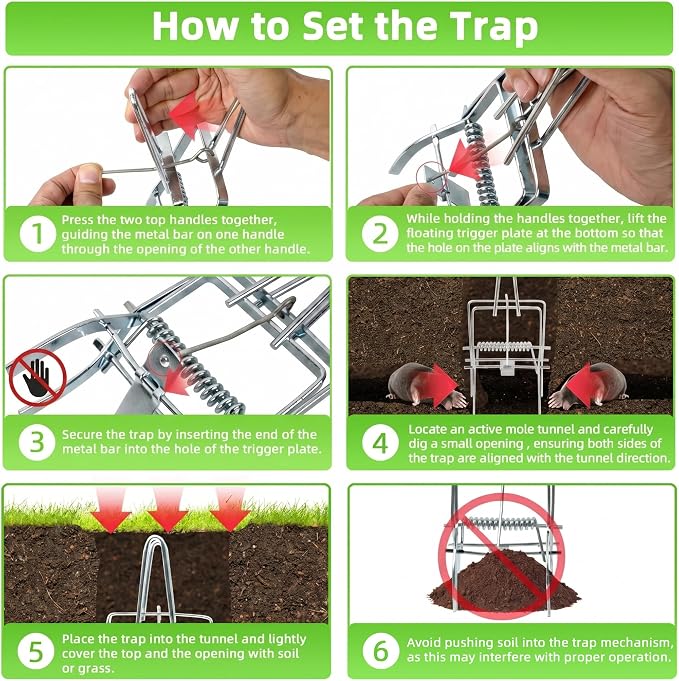 4 Pack Mole Traps, Reusable Easy-Set Mechanical Trap for Lawns, Gardens and Farmland