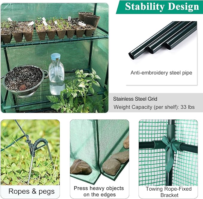 Small Greenhouse for Outdoors,56 x 30 x 76''Mini Walk in Greenhouse, Portable Greenhouse with Roll-up Zipper Entry Door and Anchors for Stability