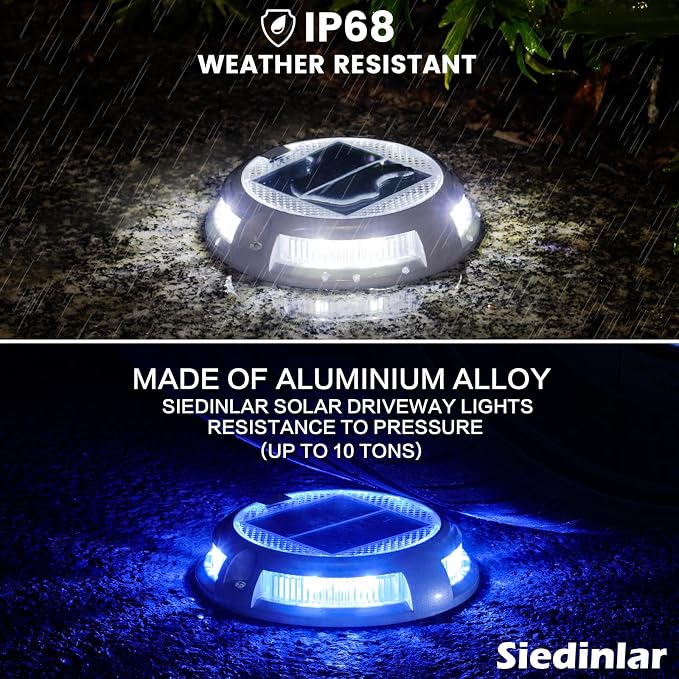SIEDiNLAR Solar Driveway Lights Outdoor 16 LEDs 9 Modes, Dock Markers Deck Lights Waterproof Warning for Pathway Driveway Walkway Ground Step Yard Garden, RGB (1 Pack)