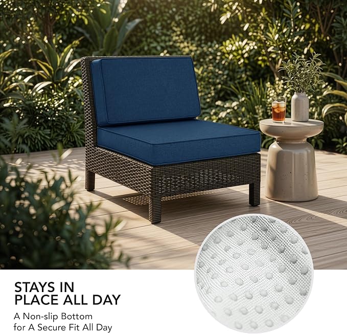 Outdoor Furniture Cushions 25.6x25.6 Inch, Deep Seat Patio Couch Cushions Replacement for Sectional Conversation Set Sofa Loveseat, Water Resistant, Removable Cover, Set of 4, Navy Blue