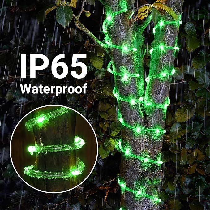 Solar Rope Lights, 66ft 200LED Solar String Lights, 8 Modes Waterproof Solar Powered Outdoor Light, Flexible Clear Tube Light for Garden Backyard Patio Deck Porch Pool Tree Christmas Decoration -Green