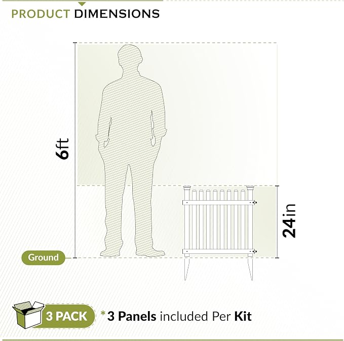 2ft H x 2ft W (3 Panels) No Dig Zippity Roger Rabbit Garden Fence Kit, White Vinyl Picket Panels, Garden Border and Edging for Dogs, Outdoor Dog Barrier for Yard, ZP19056
