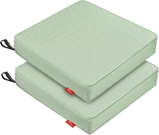 Patio Chair Cushions 19x19 Inch, Water Repellent Outdoor Seat Cushions with Adjustable Straps, Fade Resistant Replacement Cushions for Garden Deck Sofa Couch, Set of 2, Light Green