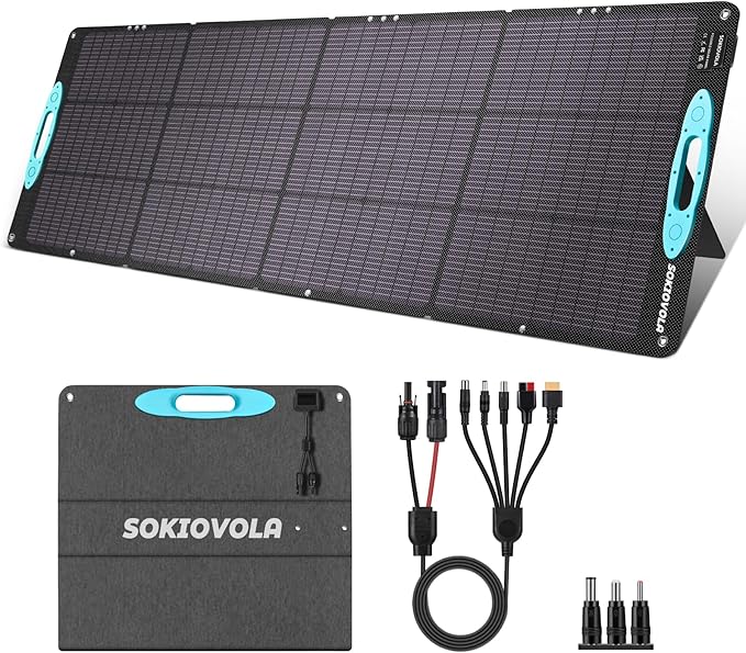 SOKIOVOLA 200W Portable Solar Panels for Power Station, IP68 Waterproof ETFE Foldable Solar Panel Kit 25% High Conversion Efficiency Solar Panel for Camping Outdoor RV Blackout
