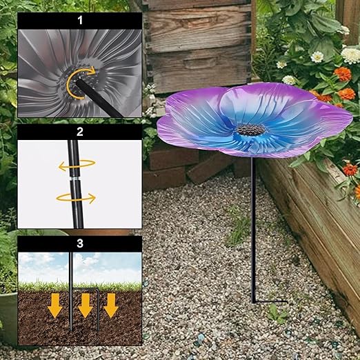 Bee Watering Station 1 Pack - Bird Bath Butterfly Cups with Flower Design, Weather-Resistant Metal Stakes Outdoor Garden Yard Decor(Purple)