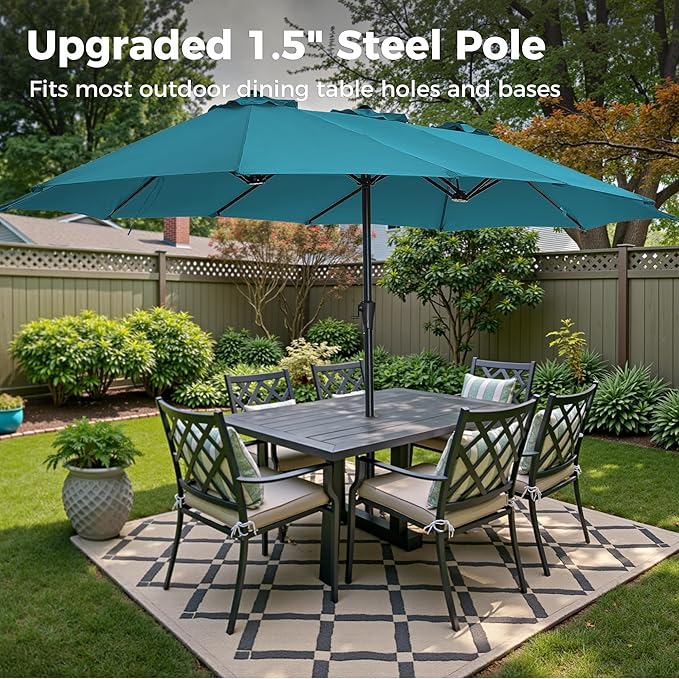 SUPERJARE 13FT Outdoor Umbrella for Patio, Double sided Pool Umbrellas with Fade Resistant Canopy, Large Table Umbrella for Deck, Market, Backyard - Lake Blue
