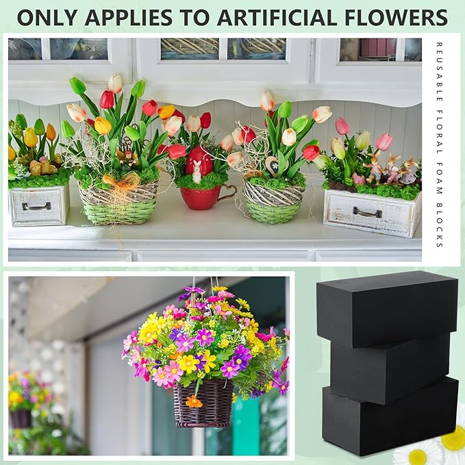 Lallisa 20 Pcs Reusable Floral Foam Blocks Water Weather Resistant Dry Floral Foam for Artificial Flower Arrangements Outdoor Flower Boxes Hanging Planters Wedding Home Decor (9 x 3 x 3",Black)
