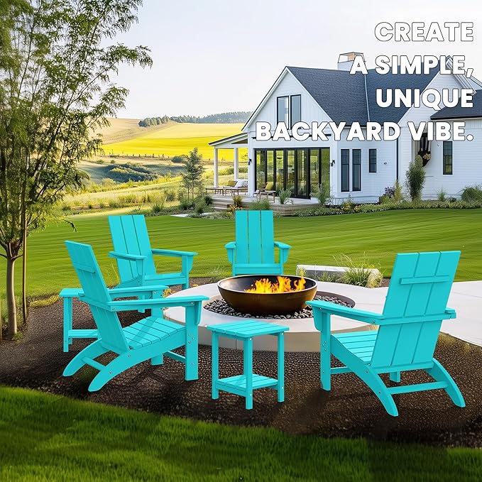 Modern Adirondack Chairs Set of 6, HDPE Plastic Patio Chairs for All Weather, Fire Pit Chair, Outdoor Lawn Chairs for Deck, Porch, Backyard, Garden, Aruba Blue