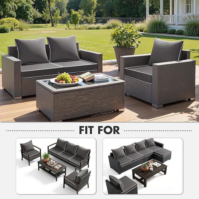 MIULEE Dark Grey Outdoor Seat Cushion 22x22 Inch Waterproof & 3 Year Fade Resistant Deep Seat and Back Cushion for Patio Furniture Chair Sofa Couch with Handle and Adjustable Straps