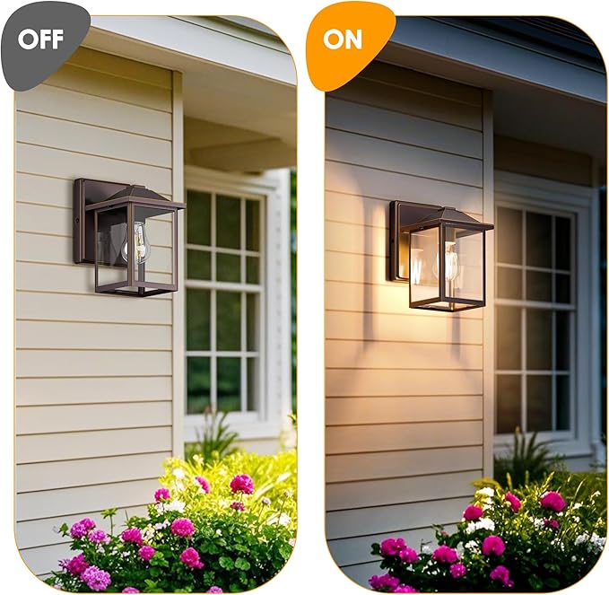 MATAMEYE Outdoor Wall Lantern, Exterior Waterproof Wall Sconce Light Fixture, Oil Rubbed Bronze Front Door Mounted Lighting with Glass, Anti-Rust Porch Lamp