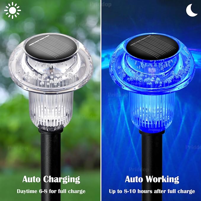 Priddop Solar Lights Outdoor Waterproof 12 Pack Color Changing LED Mushroom | Garden Pathway Yard Patio Walkway Landscape Path Lights, Acrylic ABS, Ground Patterns, Replaceable Battery, Christmas Decor