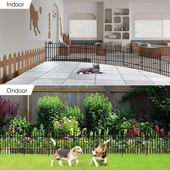 10 Panels No Dig Animal Barrier Fence, 13in(H) x 14ft(L) Garden Edging Border Fencing, Rustproof Metal Stakes Decorative Garden Fence, Dog Digging Defense Fencing Barrier for Outdoor, Yard, Patio