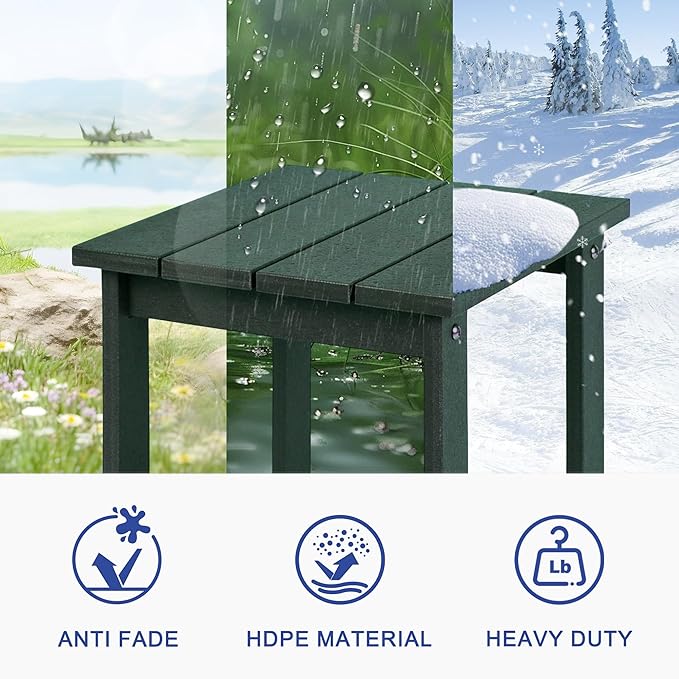 LZRS Square Patio Side Table, Heavy Duty HDPE Outdoor End Table with Wood Texture, Weatherproof Composite Table for Adirondack Chairs, Deck, Pool, Indoor/Outdoor, No Peeling or Cracking(Dark Green)