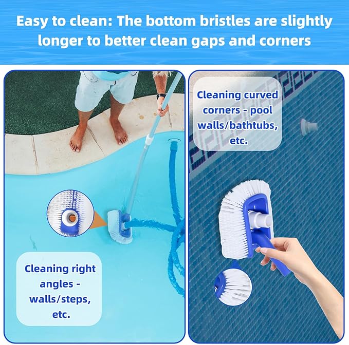 Pool Vacuum Head Brush for Inground & Above Ground Pools, Heavy Duty Round Scrubber Pool Brush with 1/4" or 1/2" Swivel Hose Connection, No Pole