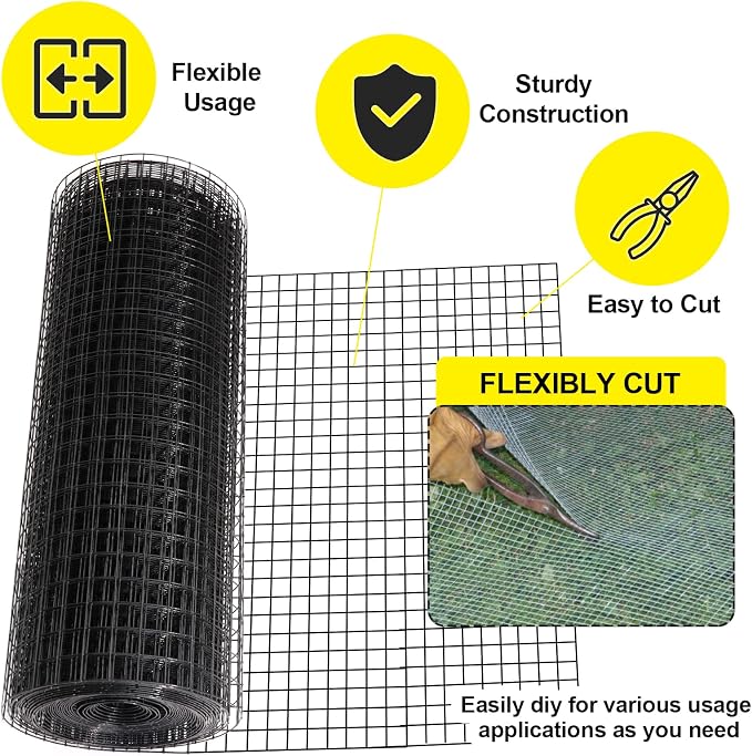 24'' x 50' 1/2inch Hardware Cloth 16 Gauge Black Vinyl Coated Welded Fence Mesh for Home and Garden Fence and Home Improvement Project