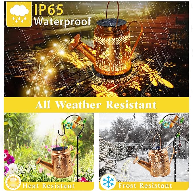 Solar Dragonfly Watering Can Lights Waterproof, Perfect Gift for Mom Grandma Women Wife Daughter Mother's Day, Outdoor Garden Decor with Shepherd Hook, Hanging Lights for Patio Yard, Porch, Backyard