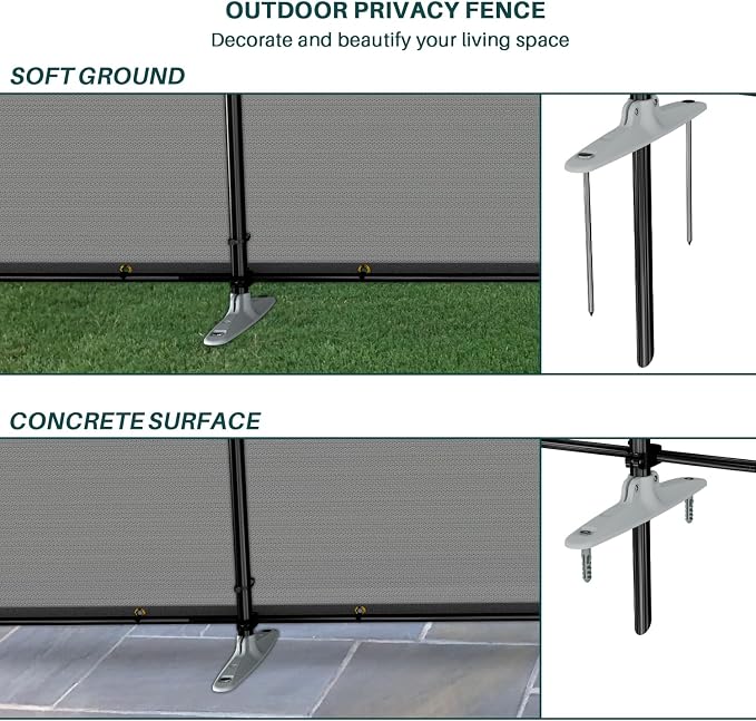 Bynbbur 6'x58' Outdoor Privacy Screen Freestanding with Iron Poles and Stakes, Temporary Dog Fencing, Backyard Divider, Metal Garden Fence for Pool Patio Barrier Border, Gray