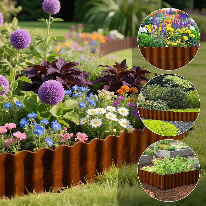 Vehipa Corrugated Landscape Edging, 10" x 30 Ft Metal Garden Edging for Lawn Landscaping, Sturdy Flower Bed Edging Border Garden Border for Landscaping, Garden Bed, Lawn (Rusty)