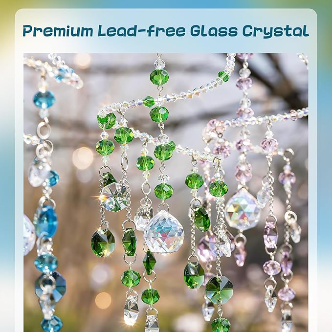 H&D HYALINE & DORA 3 Pcs Crystal Suncatchers, Spiral Sun Catchers Indoor Window, Boho Healing Wind Chimes Hanging Crystals for Home Garden Wedding Decoration(Pink,Green,Blue)