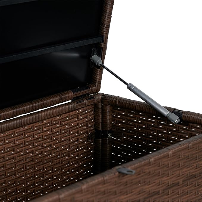 happimess TRK1001B Nino 47.24" Modern Minimalist Outdoor Faux Wicker Deck and Patio Storage Box, Brown, Soft-Close, for Package Delivery, Patio Furniture, Cushions, Gardening Tools, Pool Supplies