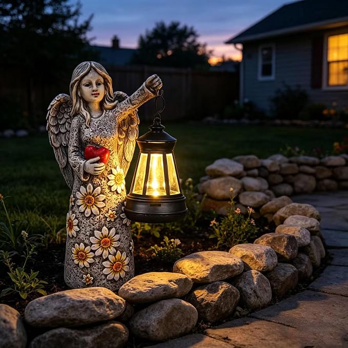 Solar Garden Angel Statues,Outdoor Angel Figurines Lights Waterproof Statue Decor Lanterns for Yard Patio Porch Decoration Gift for Mom Grandma (Minimalist)