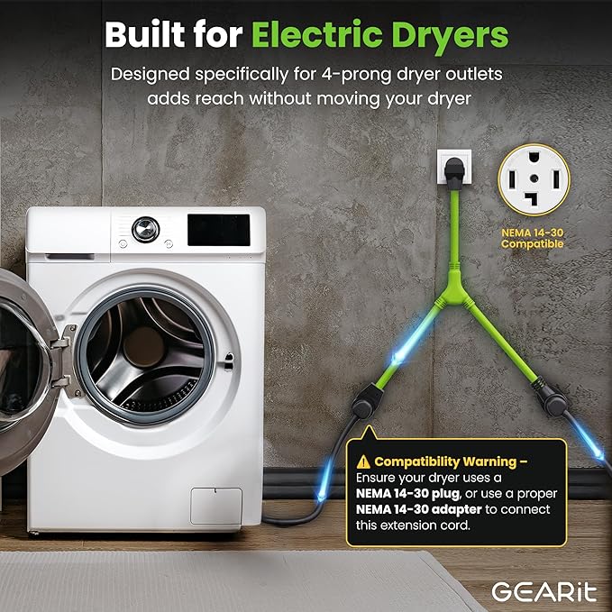 GEARit 30A 4-Prong Power Splitter - ETL Listed - NEMA 14-30P to Dual 14-30R & 14-50R Heavy Duty Dryer & EV Adapter for Electric Vehicles and Laundry