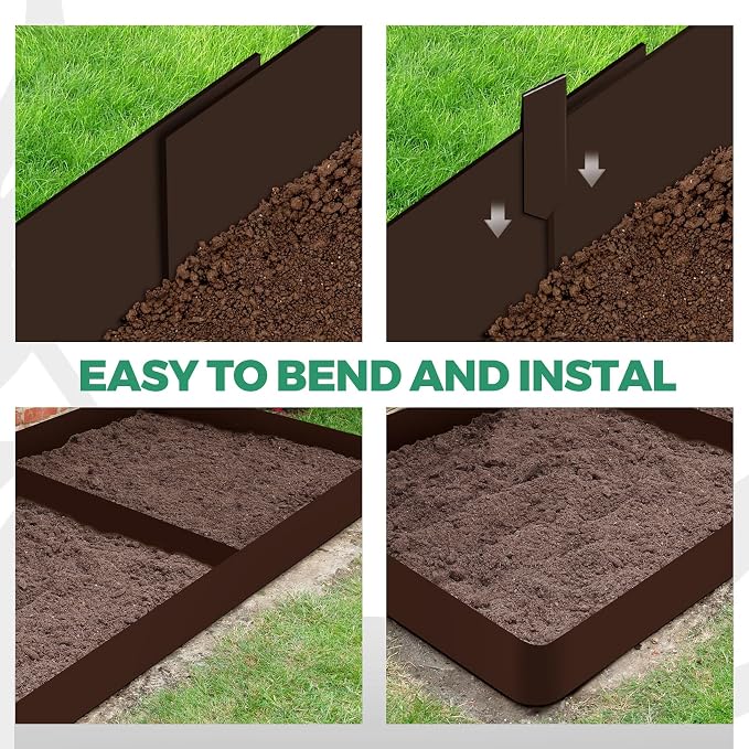 Therwen 12 Pieces Steel Landscape Edging 4 x 40 Inch Metal Garden Lawn Edging Border Hammer in for Outdoor Garden Yard Landscaping(Brown)