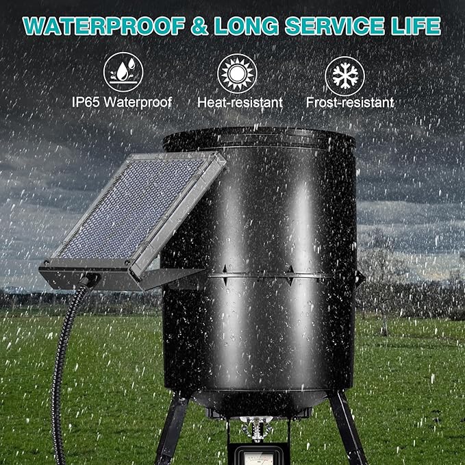 Solar Panel for Deer Feeder, 12V Solar Panel Outdoor Hunting Feeder Waterproof, Solar Power Battery Charger 12Volt with Mounting Bracket and Alligator Clip Design for Game Feeder