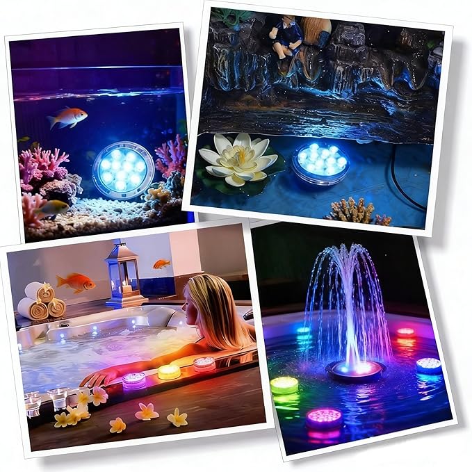 POLENTAT Submersible LED Lights with Remote, 16 Colors 4 Modes Battery Powered Waterproof LED Pool Lights for Inground Pool Above Ground Pool Bathtub Decoration (4-Pack)