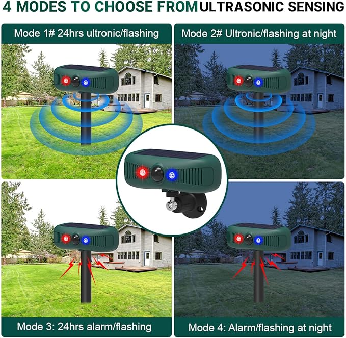 Qualirey 2 Pcs Solar Outdoor Alarm Motion Sensor 129dB Security Siren Sound Detector Strobe Light, 4 Modes Animal Deterrent Dog Barking Waterproof Alarm for Home, Farm
