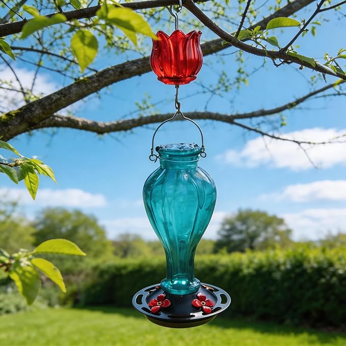 Glass Ant Moat for Hummingbird Feeder - 3 OZ Red Tulip Insect Guard with Large Capacity