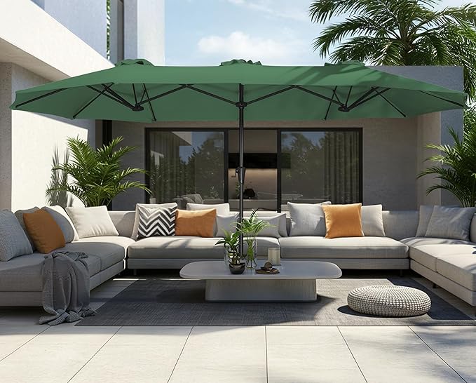 SUPERJARE 13FT Outdoor Umbrella for Patio, Double sided Pool Umbrellas with Fade Resistant Canopy, Large Table Umbrella for Deck, Market, Backyard - Forest Green