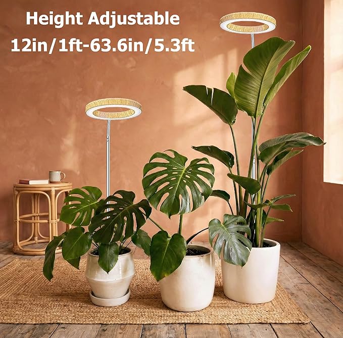 Grow Lights for Indoor Plants Full Spectrum,6.3" LED Wood Grain Plant Grow Light,11.8-63in Height Adjustable Plant Lights Growing Lamp with Auto Timers 3H/9H/12H,10 Dimmable Levels (Wood Grain 2 Pack)