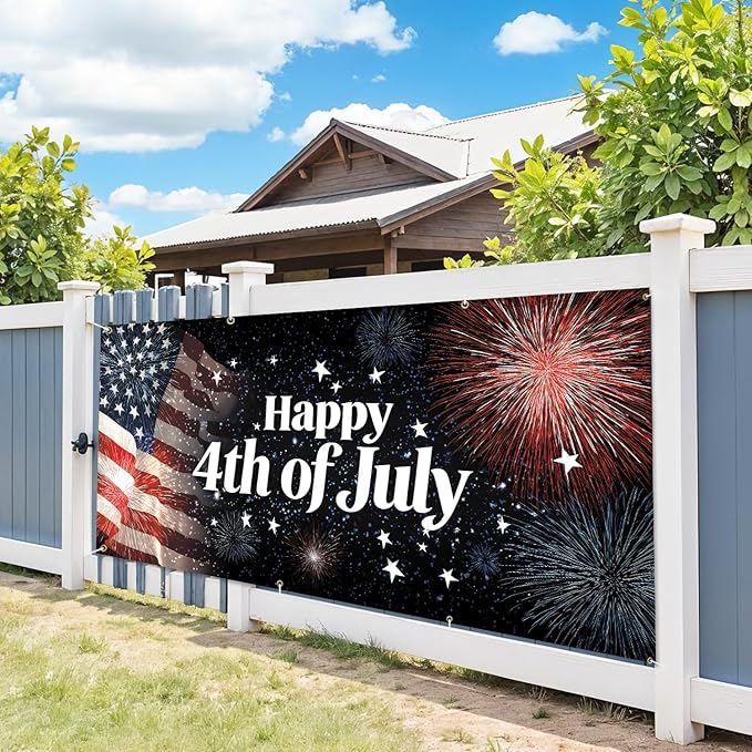 6 * 13FT Summer happy 4th of july Garage Door Cover Decorations Sunset Palm Trees Garage Door Banner for Outdoor Indoor Summer Party Photography Backdrop