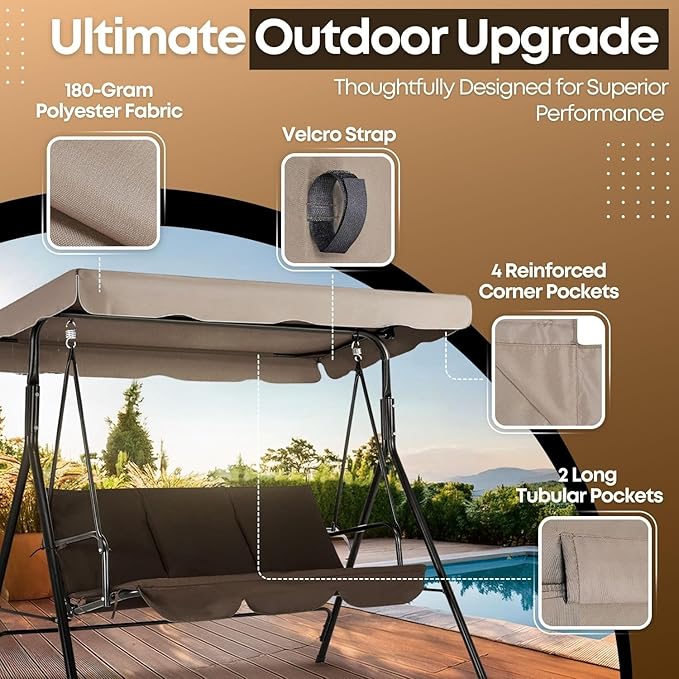 Flexzion Replacement Canopy for Outdoor Swing - 66" X 45" 2 Seat Bench Glider Swings Shade Fabric UV Weather Waterproof for Outdoor Garden Patio Yard Park Porch Seat Furniture, Beige