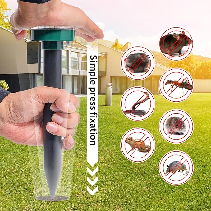 Green 8 Mole Repellent for lawns Gopher Repellent Ultrasonic Solar Powered Snake Repellent Deterrent Mole Repeller Vole Repellent Outdoor Lawns Garden Yard All Pests Sonic Spikes Stakes Chaser upgrade