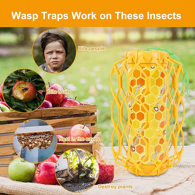 Sancodee 4 Pack Upgraded Wasp Trap Outdoor Hanging, Carpenter Bee and Hornet Catcher, Reusable Yellow Jacket Trap with Bait Reservoir, Bee Killer and Wasp Catcher for Outside (Orange)