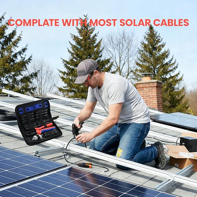 Solar Crimper Tool Kit with 12 PCS MC4 Connectors,2 Solar Connector Spanner Wrench for 14-10 AWG Solar Panel Cable Wire Crimping PV Assembly and Installation