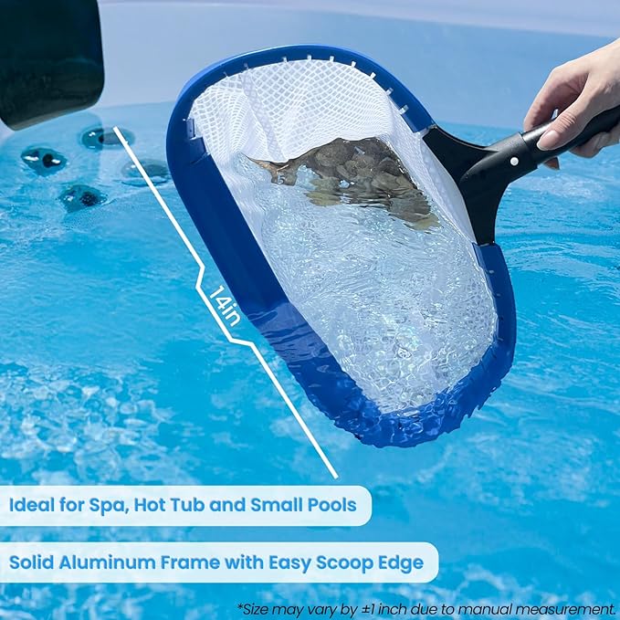 Poolvio 14" Pool Skimmer Net – Heavy Duty Leaf Net with Aluminum Frame with Diamond-Pattern Ultra-Fine Soft Mesh Bag – Pool Cleaning Tool for Leaves, Sand, Pollen & Small Debris (No Pole)