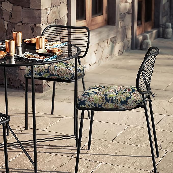 LVTXIII Outdoor/Indoor Tufted Seat Cushion, Decorative Wicker Chair Pads All Weather Seat Cushion Sets for Patio Garden Home Office Furniture, 19"x19"x4", Round Back, Pack of 2, Paisley Sapphire Blue