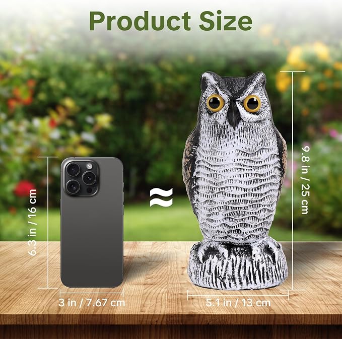 OFFO 2 Pack Fake Owl, Owl Statue for Garden and Yard Decoration, Weatherproof Plastic Outdoor Owl Decor for Porch Pool Patio Yard, 10-Inch Height, Round + Short Ear Owl