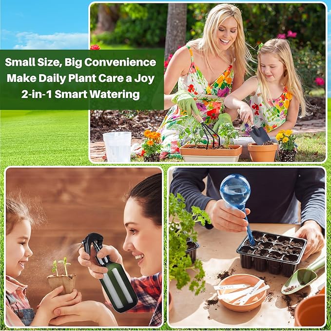 13 Pcs Indoor Plant Can Set, 1/2 Gallon Watering Can, 17 oz Squeeze Bottle, 6.8 oz Spray Bottle, 6 Self Watering Globes, Gardening Tool Kit with Pruning Scissors for Plants(Blue)