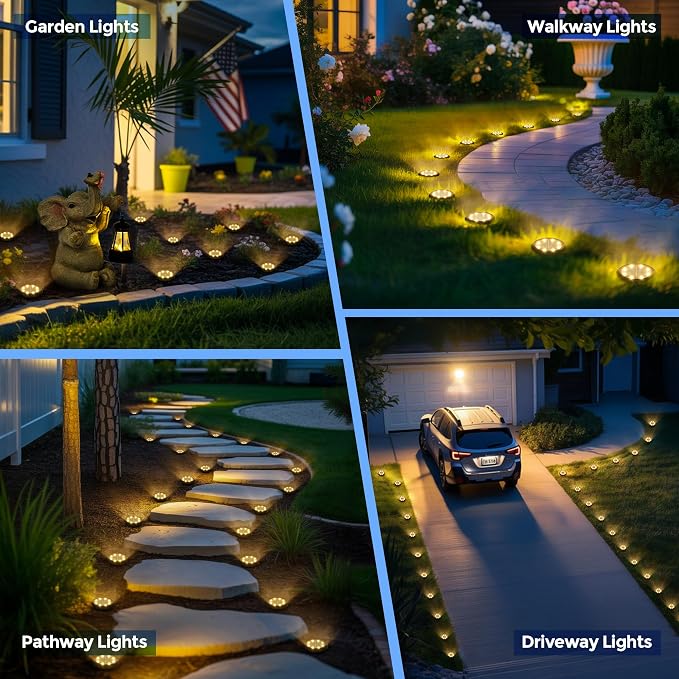 SOLPEX Mini Solar Ground Lights, 12 Pack Pathway Solar Lights Outdoor Waterproof, Garden Lights for Driveway Walkway Yard Landscape (Warm White)