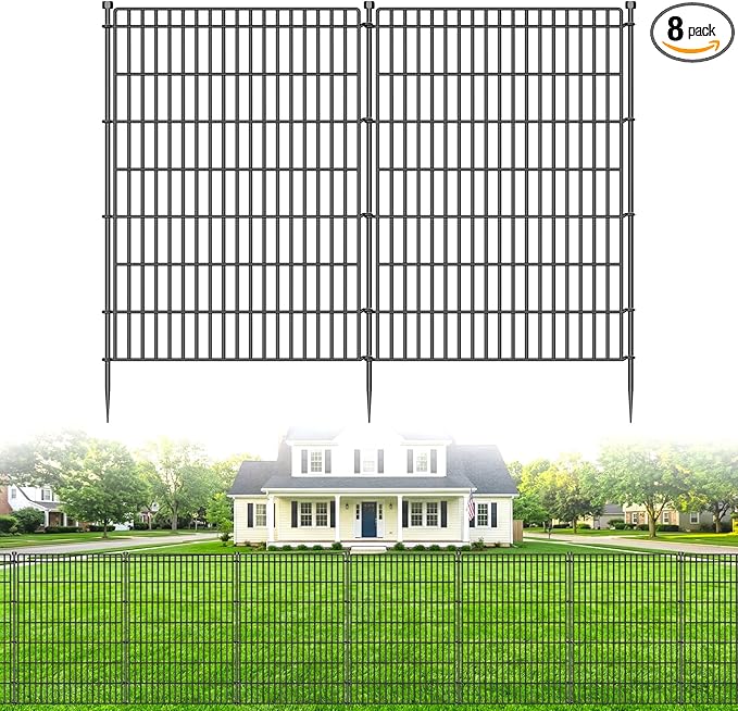 8 Panels No Dig Garden Fence Animal Barrier, 48in(H) × 21ft(L) Decorative Metal Outdoor Dog Fence, Rustproof Pet Fencing for Yard, Patio, Flower Bed -Temporary Fencing| Easy to Install