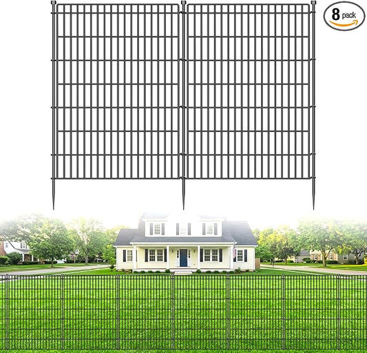 8 Panels No Dig Garden Fence Animal Barrier, 48in(H) × 21ft(L) Decorative Metal Outdoor Dog Fence, Rustproof Pet Fencing for Yard, Patio, Flower Bed -Temporary Fencing| Easy to Install