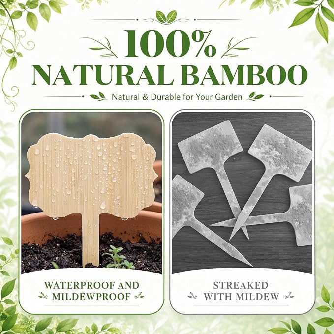 Hicarer 15 Pcs 9.4" x 5" Extra Large Bamboo Garden Markers, Retro Style Natural Wood T-Type Large Plant Labels for Herbs, Flowers & Vegetables – Easy to Read Full-Size Tags for Garden Outdoor