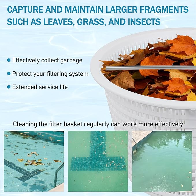 8" Swimming Pool Skimmer Basket Replacement for Pentair 08650-0007 08650-0007Z Sta-Rite U-3 | Durable Inground Pool Skimmer Basket with Stainless Steel Handle, White