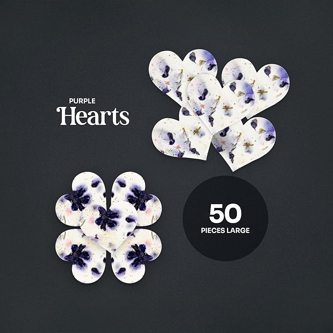 50pcs Large Purple Heart Seed Paper – Writable & Plantable Wildflower, Mom's Gift for Mother’s Day, Use for Wedding, Baby Shower, Heart Party Favors & Easter Decorations