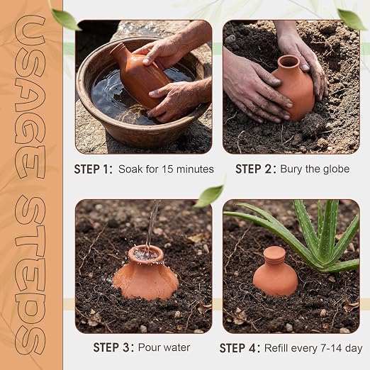DoubleFill 1 Pcs 100 oz Ollas Terracotta Watering Pots Self Watering Planter Insert Terracotta Globes Clay for Outdoor Indoor Garden Plants, Easy to Refill
